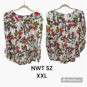 NWT Floral Long Sleeve
Blouse - BRINA & EM Sz  XXL